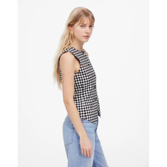 Madewell Womens Size 10 Gingham Single Breasted Crewneck Vest in Black $118 427 - Picture 2 of 9